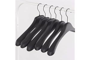 Pack of 6 -Wide Shoulder Suit Hangers, Black Plastic Hangers, Wide Shoulder Design, 18 Inch