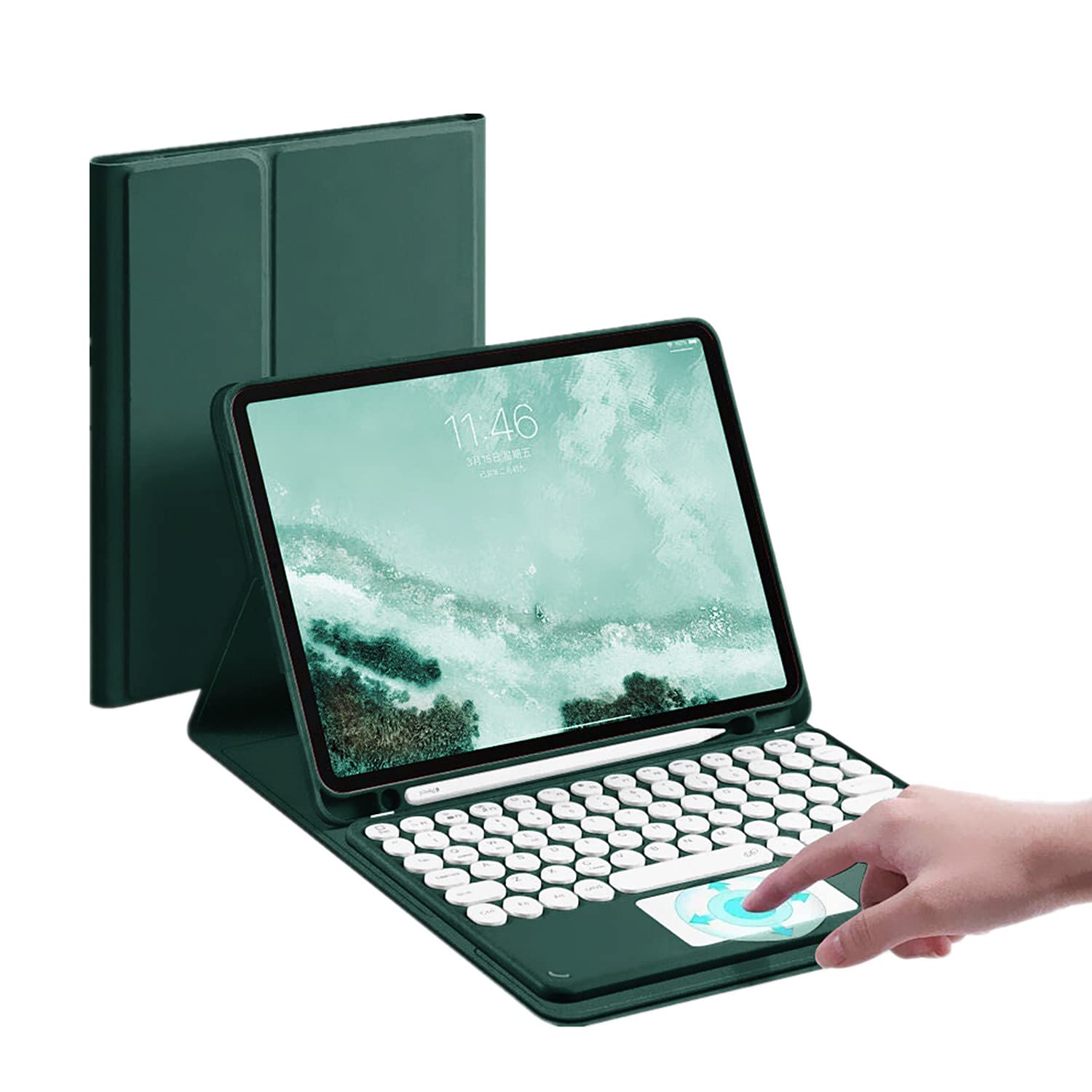 SENLAN For iPad Pro 12.9'' 2021 2020 2018 keyboard case with trackpad 5th 4th 3rd gen Stylish cute round cap colorful keyboard Magnetic Detachable BT keyboard (iPad Pro12.9, Dark Green)