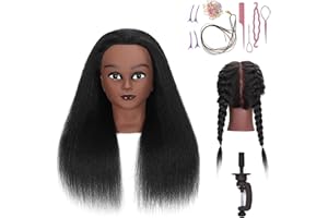 HAPOWELL 16 Inch 100% Real Hair Mannequin Head Training Head Manikin Cosmetology Doll Head for Hairdresser Practice Braiding Hair Styling with Clamp stand (16 -Inch)
