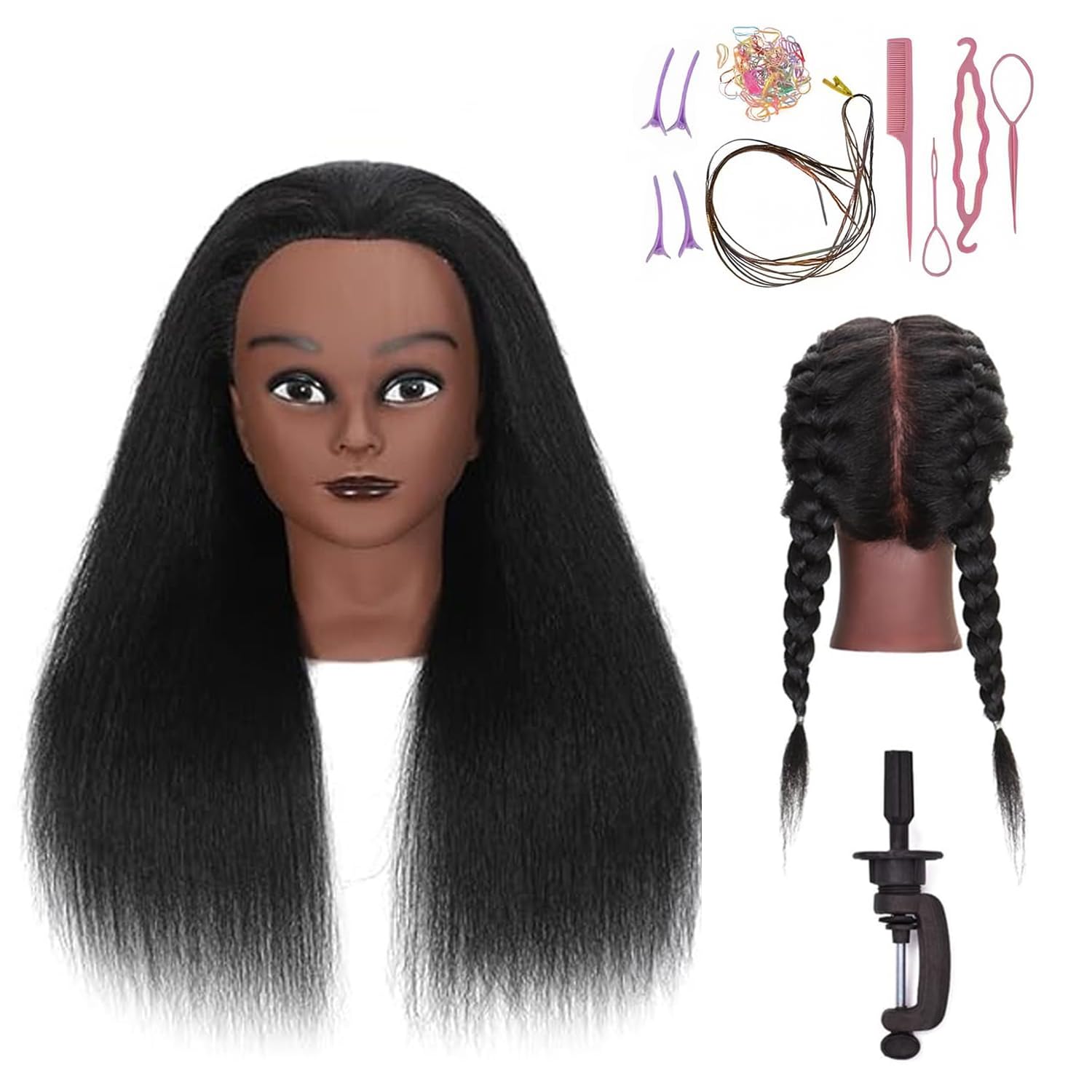 Photo 1 of 16 Inch 100% Real Hair Mannequin Head Training Head Manikin Cosmetology Doll Head for Hairdresser Practice Braiding Hair Styling with Clamp stand (16 -Inch)