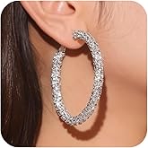 Silver Rhinestone Hoop Earrings for Women Sparkly Large Hoop Earrings Trendy Silver 50mm Rhinestone Hoops Wedding Party Prom Jewelry Accessories Gifts for Her