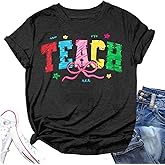 Teach Bow Shirts Women Teacher Pencil Graphic Coquette Teacher Appreciation Tshirt Back to School Gifts Short Sleeve Tops