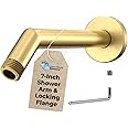 HammerHead Showers® ALL METAL 7 Inch Shower Arm and Flange with Set Screw, Brushed Gold | Wall Elbow Pipe and Cover Plate | Universal Replacement Part for Showerheads