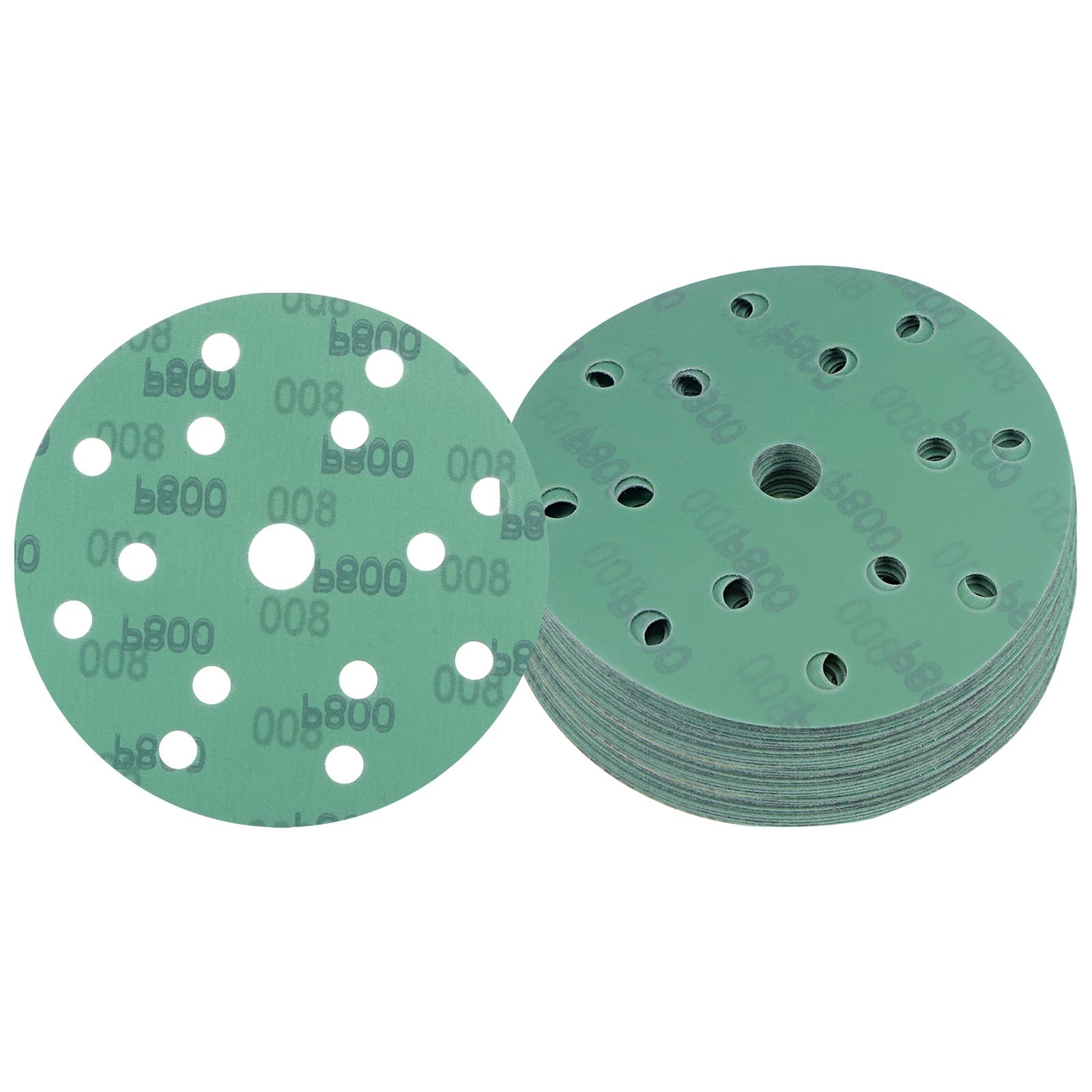 Kozelo 50pcs Green Film Sanding Discs - [6 Inch 800 Grits 15 Hole ] Round Aluminum Oxide Hook & Loop Wet Dry Sander Pads for Wood Metal Polishing Use| Zirconium Corundum Sandpaper