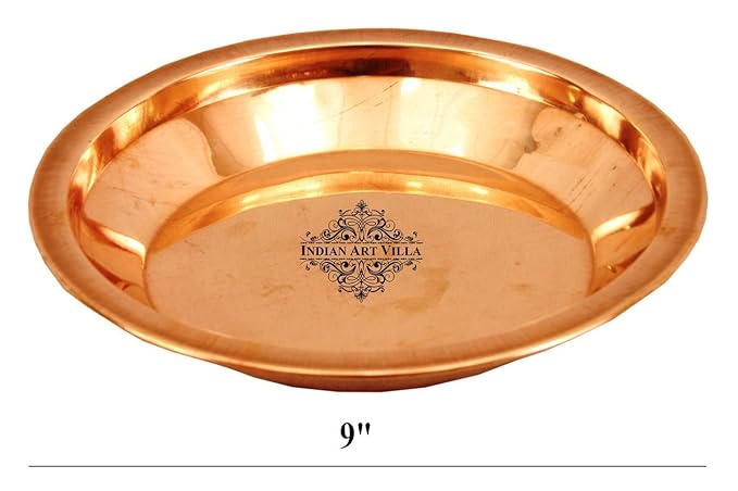 Indian Art Villa Copper Pooja Thali Plate, Poojan Purpose, Spiritual Gift Item, 9