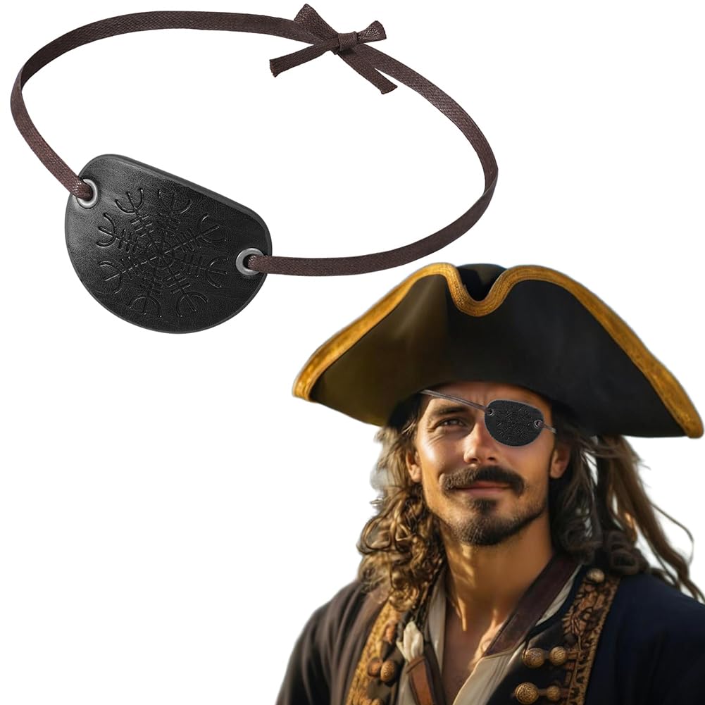 Pirate Eye Patch for Adults Medieval Embossed Pirate Eye Patches Vintage Faux Leather Eyes Mask Cover for Left or Right Adjustable Eyepatch for Halloween Viking Accessories Renaissance Cosplay Costume