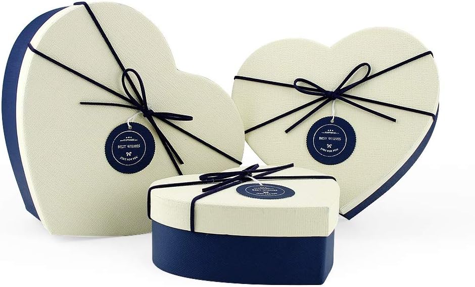 VEESUN Large Gift Boxes for Presents, 3 Set Heart-Shaped Presentation Box with Lids, Luxury Chocolate Jewellery Cardboard Gift Box, Christmas Birthday Anniversary Boxes for Women Men Her Him, Blue