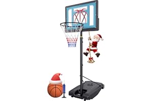 GOREGENT Basketball Hoop Outdoor 4.82-8.53ft Adjustable, Portable Basketball Hoop & Goals with 2 Wheels, 32 Inch PC Backboard/Fillable Base/Size 5 Basketball for Kids, Youth, and Adults in Backyard/Driveway