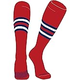 PEAR SOX Striped OTC Baseball, Softball, Football Socks (F) Red, Navy, White