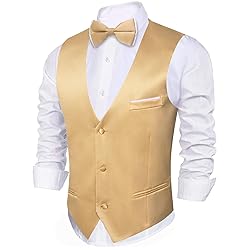 Barry.Wang Mens Gold Formal Suit Vest V-neck Slim