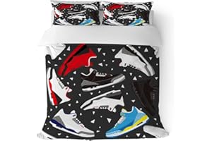 PALNOKIN Basketball Shoes Duvet Cover Twin Size Set, Cool Teens Sports Retro Sneaker Bedding Comforter Cover for Teen Boys Girls Bedroom Decor, 3 Pieces Soft Microfiber Bedding Sets with 2 Pillowcases
