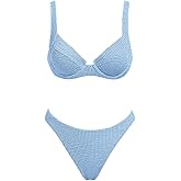 VOLAFA Women's Triangle Bikini Set Textured Push Up Underwire Solid Cheeky Two Piece Swimsuit Bathing Suit