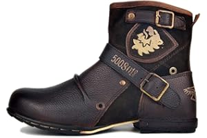 OSSTONE Moto Boots for Men Fashion Zipper-up Leather Chukka Boots Casual Shoes Retro Style OS-5008-1-DA1B1