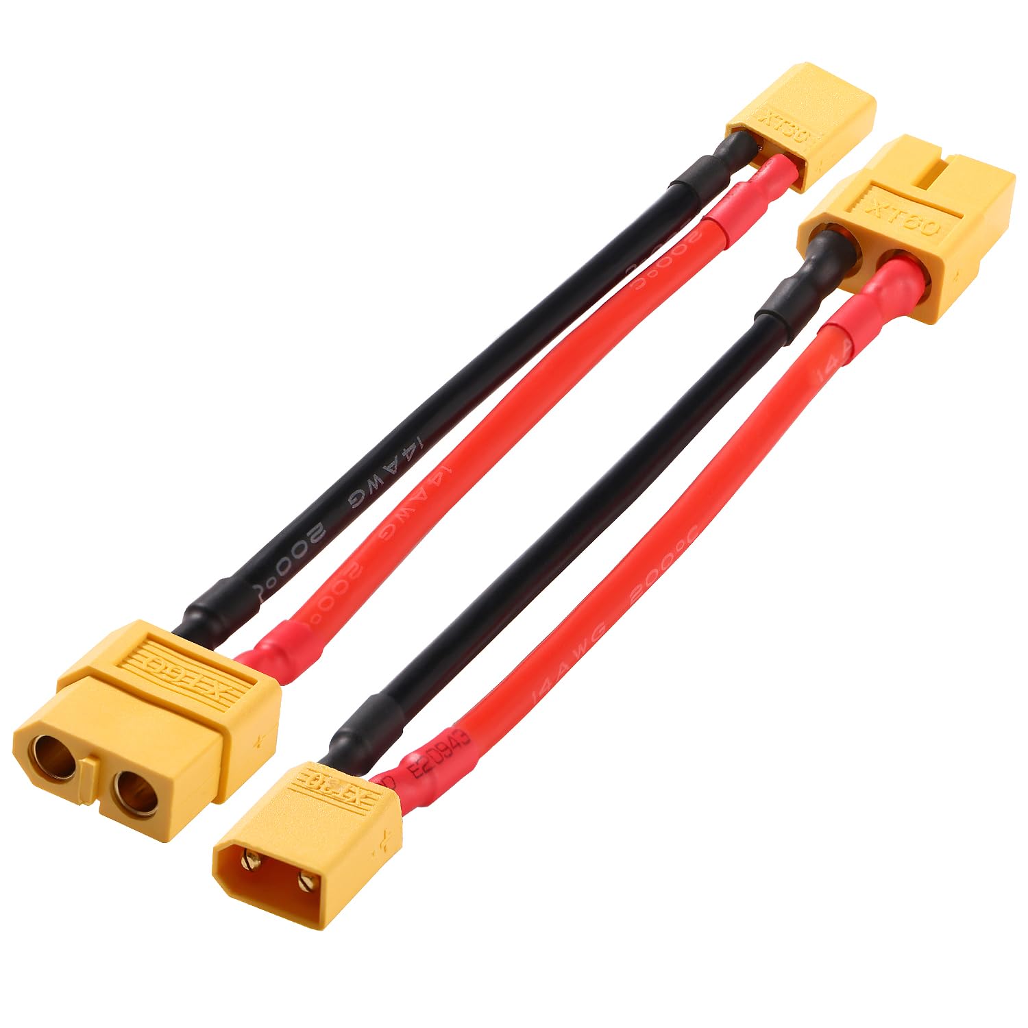YIXISI 2 PCS Male XT30 to Female XT60 Connector Adapter, Male XT-30 to Female XT-60 Plug Adapter, with 10cm 14AWG Silicone Cable, for RC FPV Drone Car Lipo NiMH Battery Charger