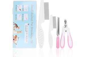 HAEZU Guinea Pig Brush Kit Hamster Cleaning Grooming Comb with Nail Clipper Trimmer, Nail Files - Professional Small Animal Grooming Tool for Rabbit, Bunny, Puppy, Kitten, Ferret