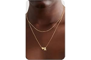 Krfy Gold Layered Initial Heart Necklace - Dainty 14K Gold Plated Tiny Letter Heart Personalized Monogram Name Necklaces for Women Trendy Gold Necklace Jewelry