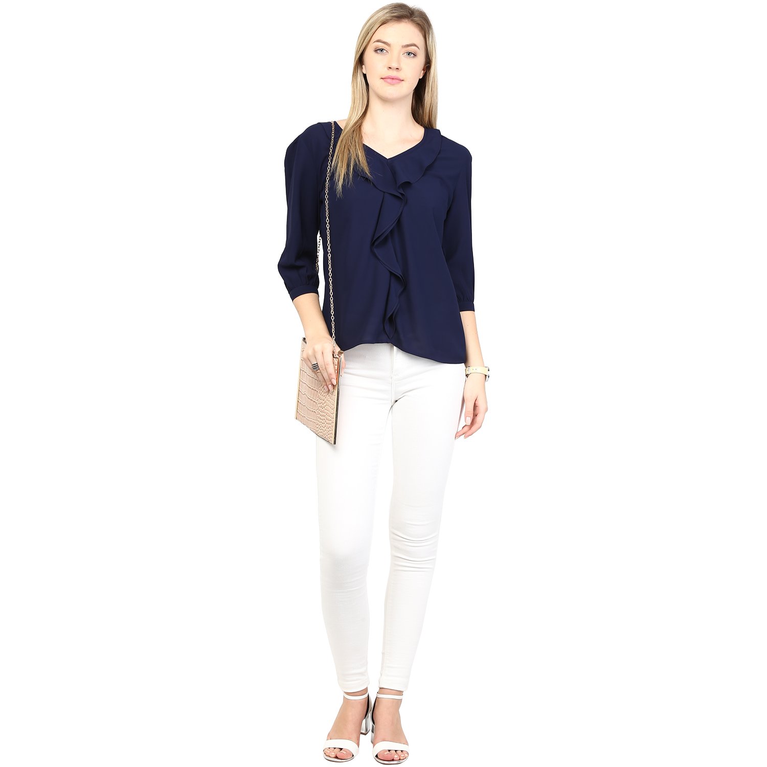 rare women navy blue georgette top (ep1033)