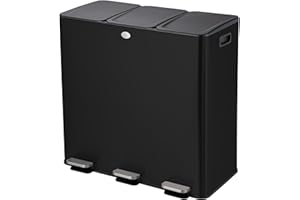 Home Zone Living 24 Gallon Kitchen Trash Can with Three Removable Compartments for Recycling and Trash, Stainless Steel, Blac