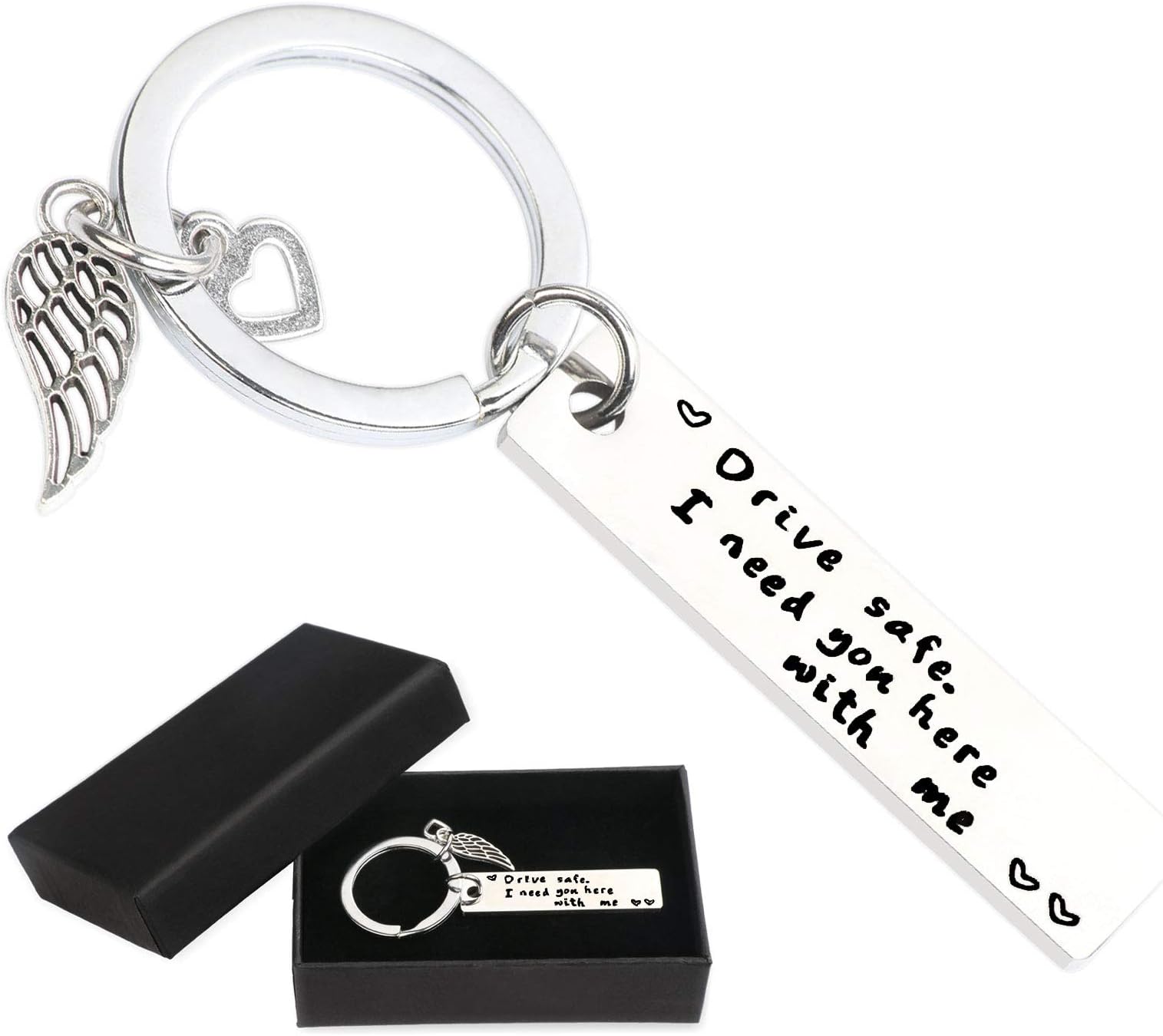 EDATOFLY Drive Safe - Keyrings Stainless Steel Keychains Personalized Creative Gift for Dad Husband Boyfriend Best Friend (B-Silver)
