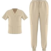 Zam Imports Unisex Men's Women's Joggers Scrubs Medical Nursing Stretch Flex V-Neck Jogger 2 Piece Scrub Set