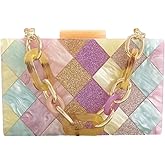 Anopo Acrylic Clutch Purse for Women Colorful Evening Handbag Geometric Marbling Box Bag with Detachable Chain