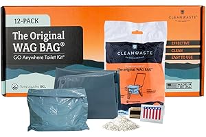Cleanwaste Original WAG Bag Portable Toilet (12 Pack) - Go Anywhere Kit For Camping, Boating, Travel - NASA Gelling Powder for Poop/Pee