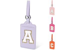IZUZTA Initial Letter Luggage Tag A for Suitcases TSA Approved, PU Leather Personalized Luggage Tags with Privacy Cover Name Card, Purple Cute Monogrammed Luggage Handbag Tags for Women Kids(1 PACK Letter A)