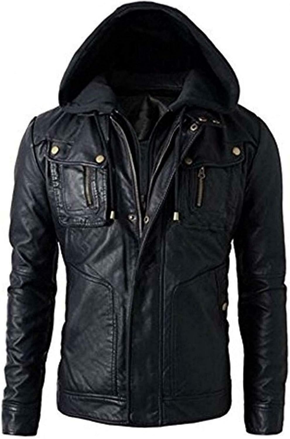 hooded biker jacket mens