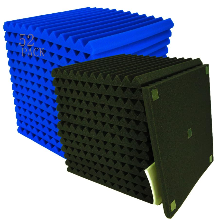 48 Pieces Studio Acoustic Foam Wall Panels 1" x 12" x 12" 1" x 12" Blue/Black