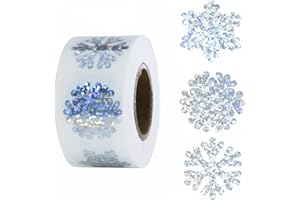 500PCS Holographic Snowflake Stickers Roll Waterproof Self Adhesive PET Seal Labels 1 Inch for Envelopes Journals Windows Scr