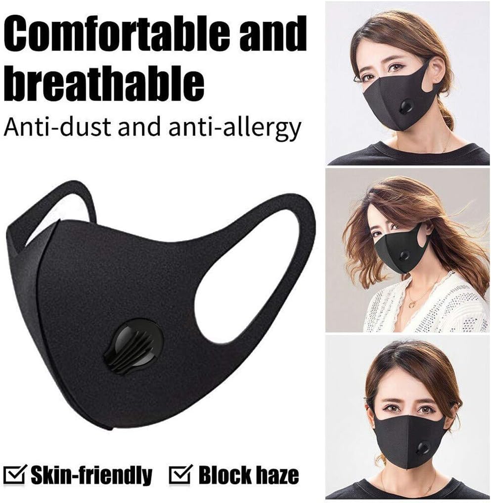 Washable Reusable Outdoor Anti Smoke Dust Air Purifying PM2.5 Cycling Face Mask With Respirator Valve Carbon Three-layer Filter for Man and Woman Black