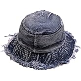 BLUEGLORY Cotton Denim Distressed Bucket Hat, Sun Hat, Hat for Men and Women