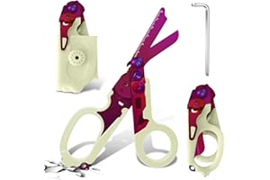 PATWING 6 In 1 Emergency Shears, Stainless Steel Foldable Trauma Shears with Strap Cutter and Glass Breaker, Outdoor Camping Tools (Luminous-Purple)