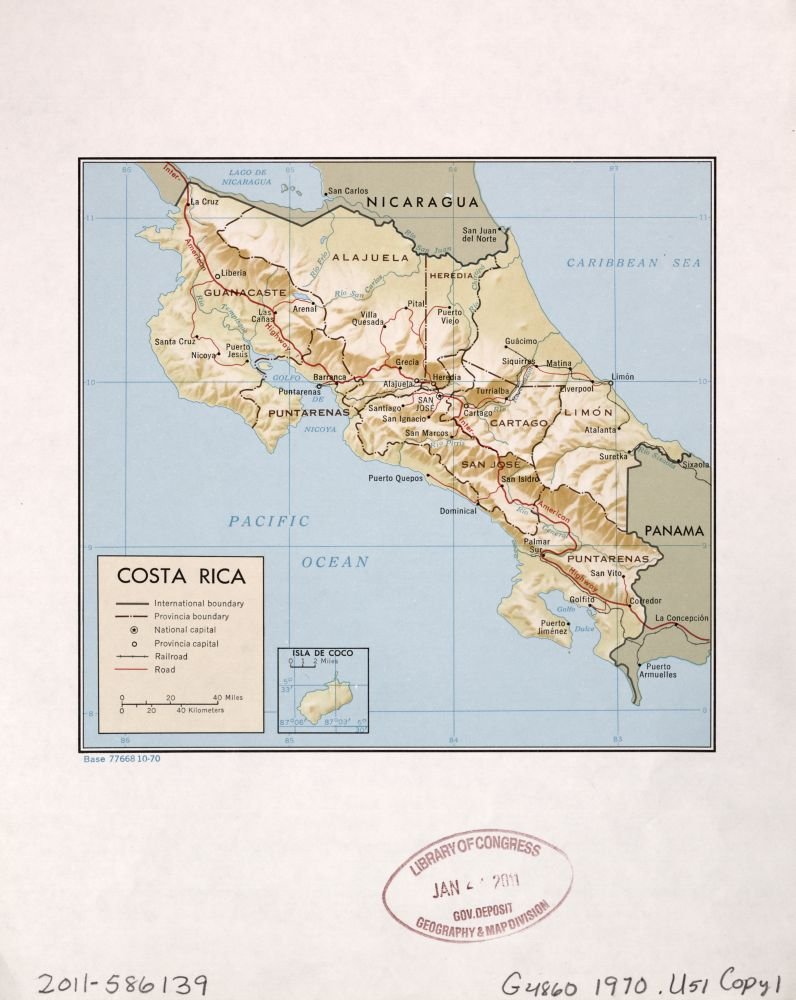 1970 map Costa Rica|Size 20x24 - Ready to Frame| Costa Rica
