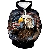 WHNBCW Funny USA Bald Eagle Hoodie American Flag Style Graphic Sweatshirt