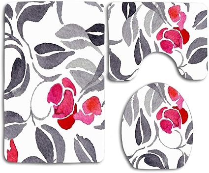 Not Applicable Graue Pflanze Abstrakte Aquarell Blumen Blumenmuster Natur Rote Blute Blute Farbe Gekritzel Gezeichnet 3pcs Badezimmer Set Teppich Konturmatte Toilettendeckelabdeckung Badematten Amazon De Kuche Haushalt