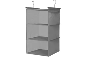 MAX Houser 3 Tier Shelf Hanging Closet Organizer, Space Saver,Closet Hanging Shelf with 2 Sturdy Hooks for Storage, Foldable (Grey)
