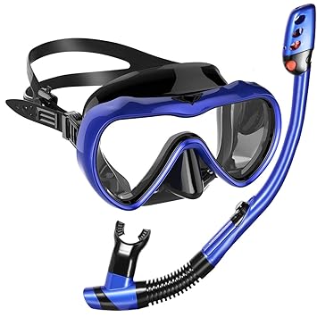 MOVTOTOP Schnorchelset, Schnorchelmaske mit Anti-Leck Anti-Fog Tauchermaske und Dry Schnorchel inkl Ausblasventil, Easybreath