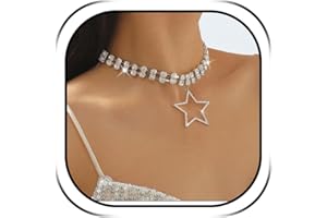Dainty Star Necklace for Women Charm Statement Necklace Y2k Star Statement Necklaces Silver Punk Asymmetric Diamond Necklace 