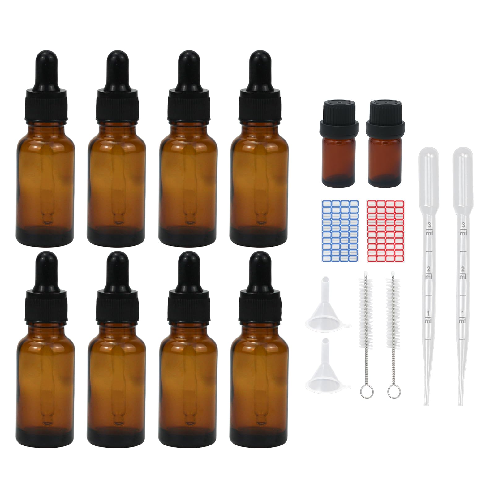 Reyshin 20ml Glass Dropper Bottles, 8 Pack Amber Glass Bottle with Dropper Pipettes Refillable Sample Dropper Bottle for Essential Oil Massage Aromatherapy Eye Drops (20ml amber)