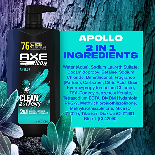 AXE 2-IN-1 SHAMPOO & CONDITIONER FOR CLEAN & STRONG HAIR APOLLO WASH & CARE SAGE & CEDARWOOD 100% RECYCLED BOTTLE 28 OZ