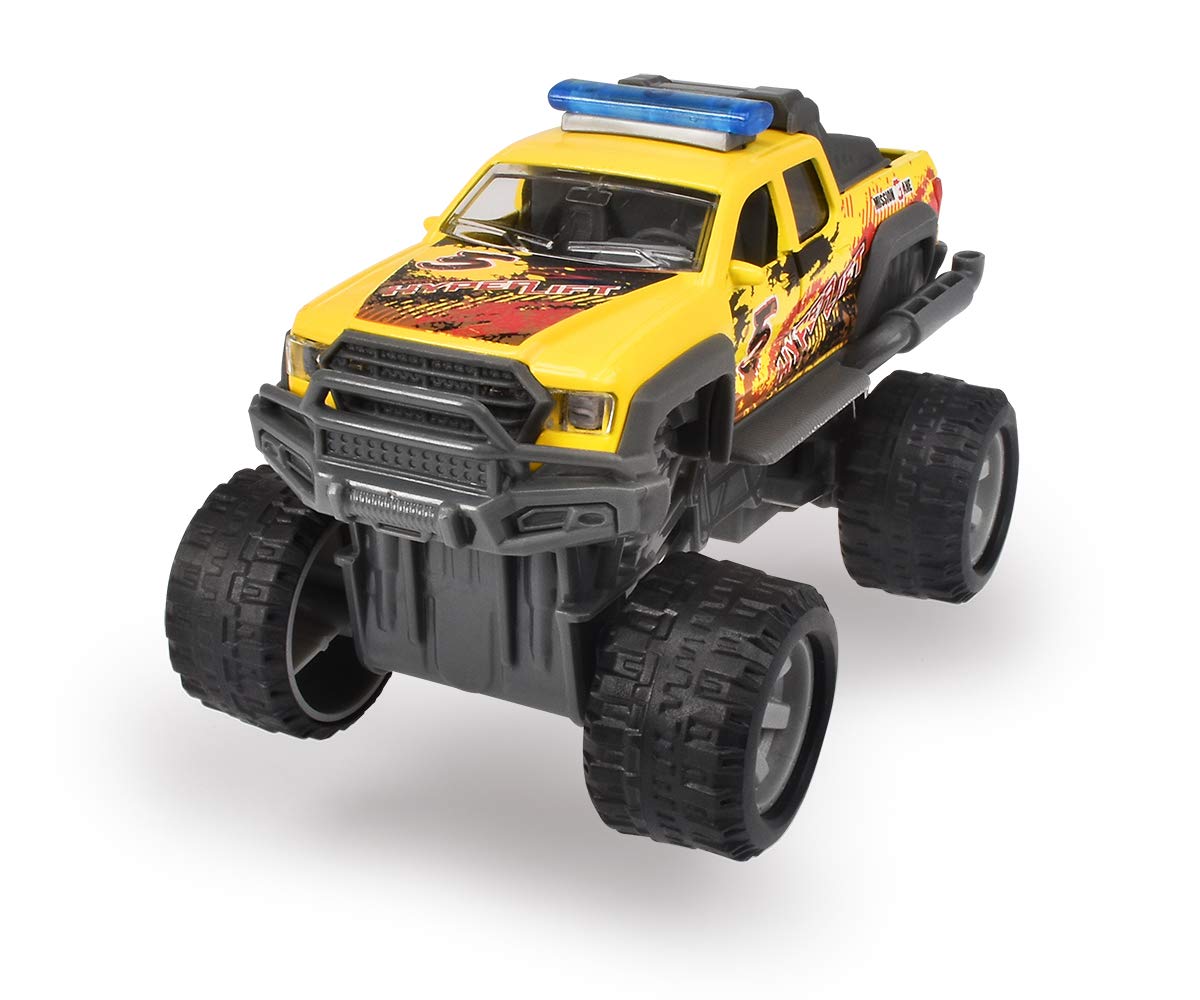 Dickie Toys 203752011 Rally Monster Toy Car with Pull Back Motor Rubber Tyre Suspension 3 Pack of 1 Blue Yellow White Random 15cm