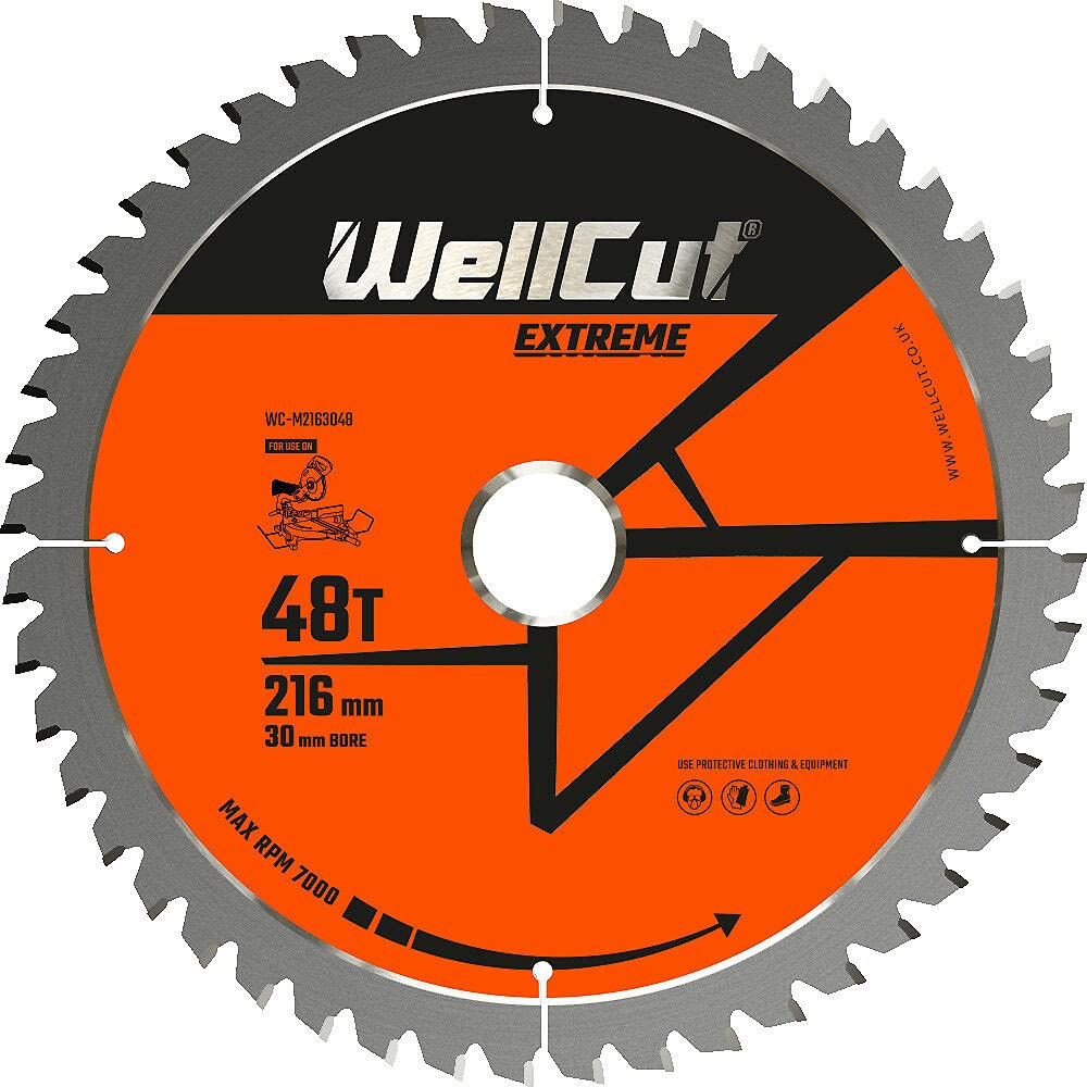 WellCut TCT Extreme Wood Plunge Saw Blades 216mm 30mm Bore 24T, 48T, 60T (48 Teeth)