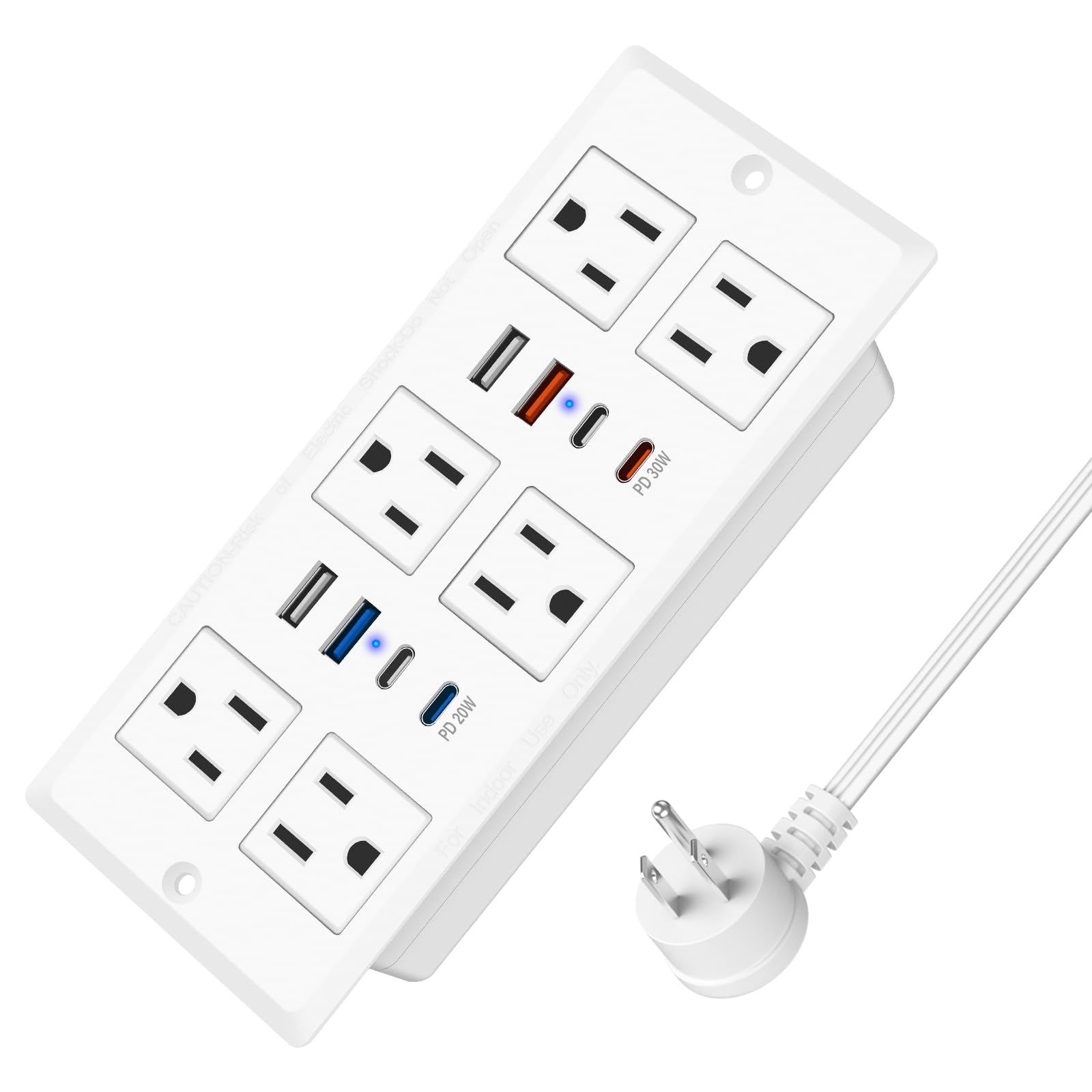 Photo 1 of Recessed Power Strip with PD 30W Fast Charging, Conference Desk Flush Mount Outlets Plug in 6 Outlets & 8 USB Ports,3FT Cord Furniture Drawer Outlet White