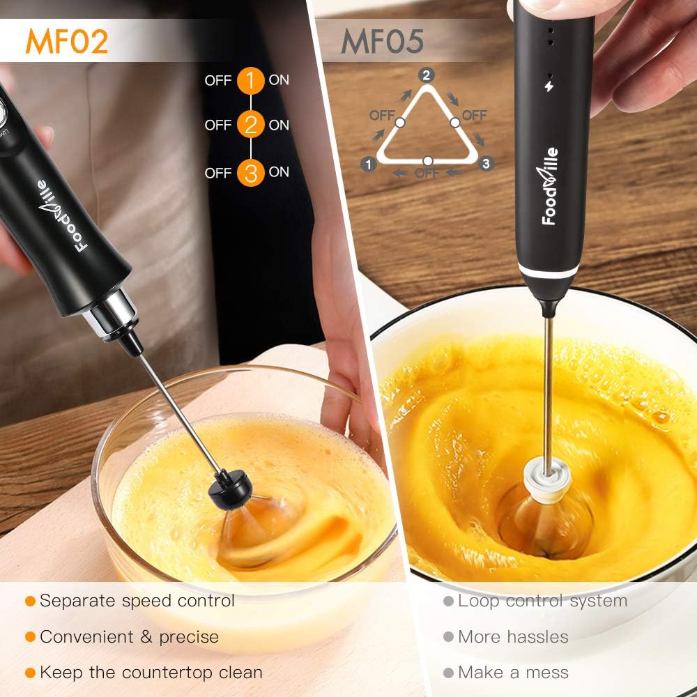 FoodVille MF02 Rechargeable Milk Frother Handheld Foam Maker with Stainless Whisk for Cappuccino, Latte, Bulletproof Coffee, Keto Diet, Protein Powder, Matcha: Kitchen & Dining