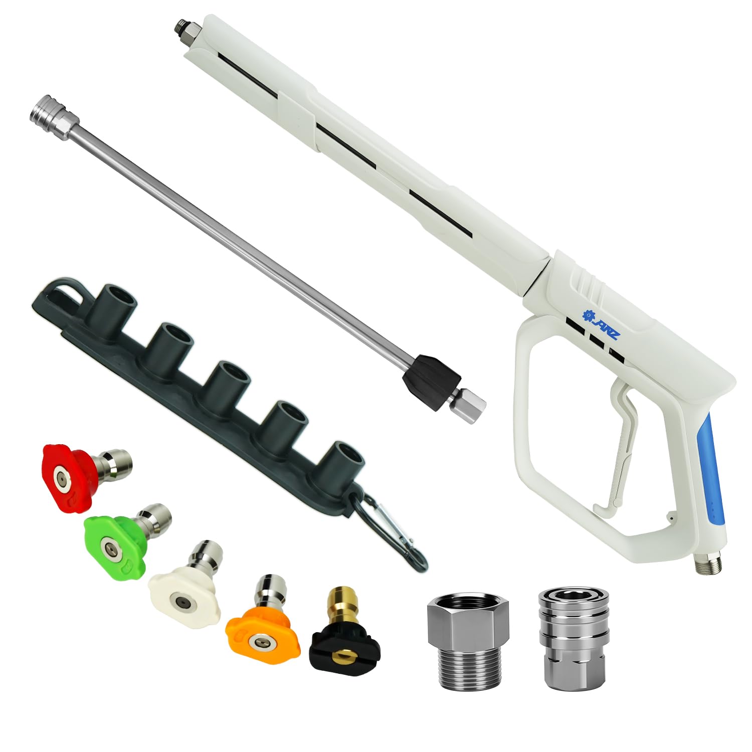 Photo 1 of janz Pressure Washer Gun Kit, 5000 PSI White High Power Washer Gun with M22 Fittings, 1/4'' Quick Connector, 5 Spray Nozzle Tips and Nozzle Holder