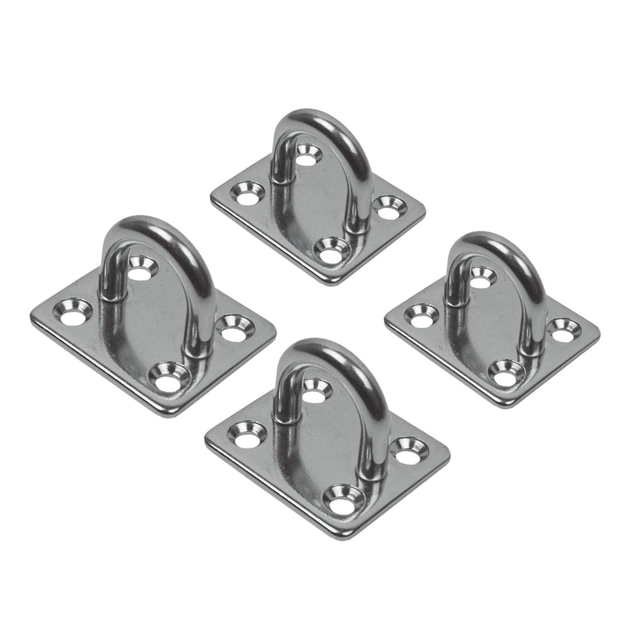 Lomo 6mm Stainless Steel D Ring 316 Marine Grade Wall Mount U Eye Plate 4 pack - Square Pad -