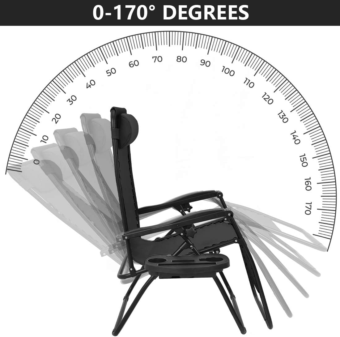 Patio Watcher Oversized Zero Gravity Chair Folding Recliner Chair with Cup Holder Accessory Tray and Removable Pillow for Outdoor Yard Porch Black 1 Chair : Garden & Outdoor