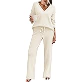 Ekouaer Womens Pajama Sets Fuzzy Fleece Sleepwear Long Sleeve Pjs 2 Piece Lounge Set Fall Outfits Sweater Nightwear S-XXL