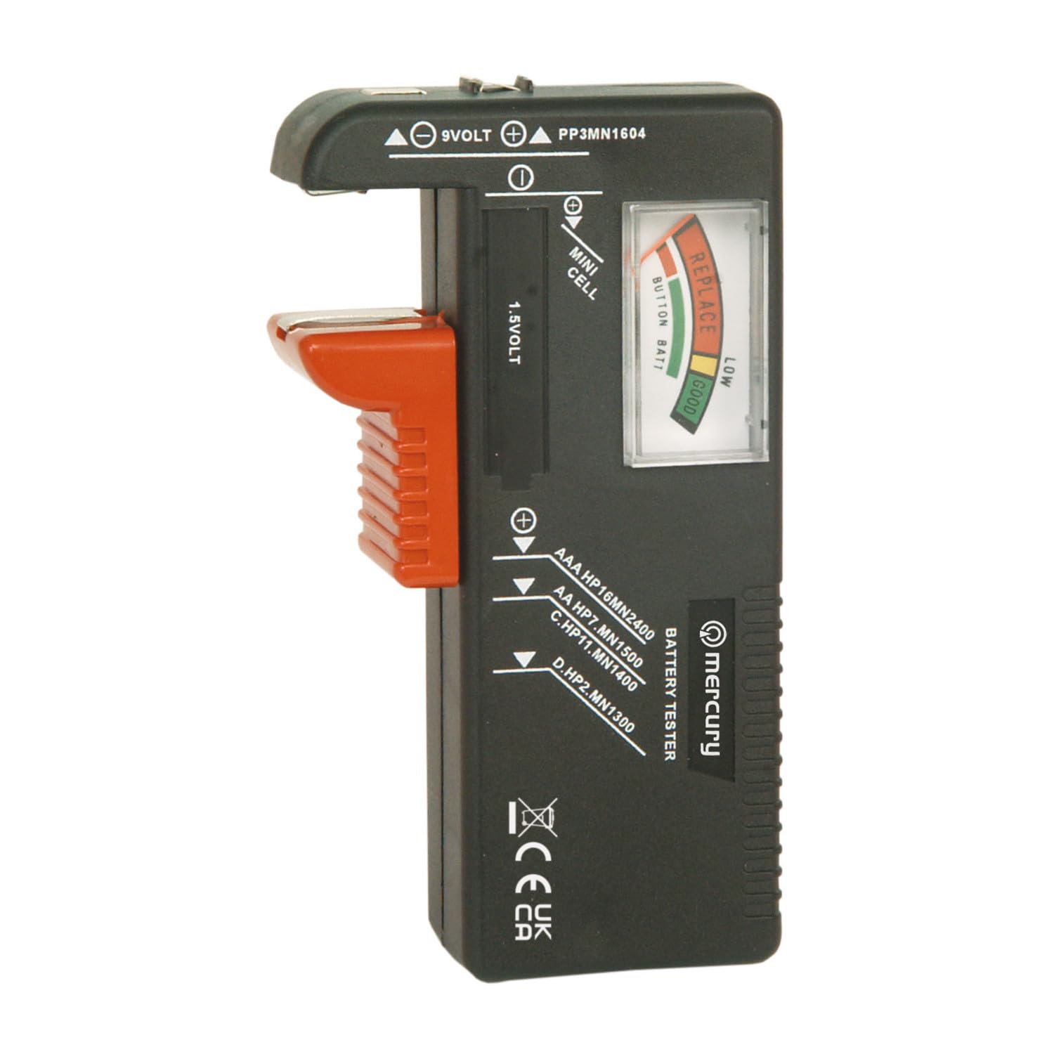 Mercury Universal Analogue Battery Tester for AA, AAA, C, D, 9V PP3 & Coin Button Cells